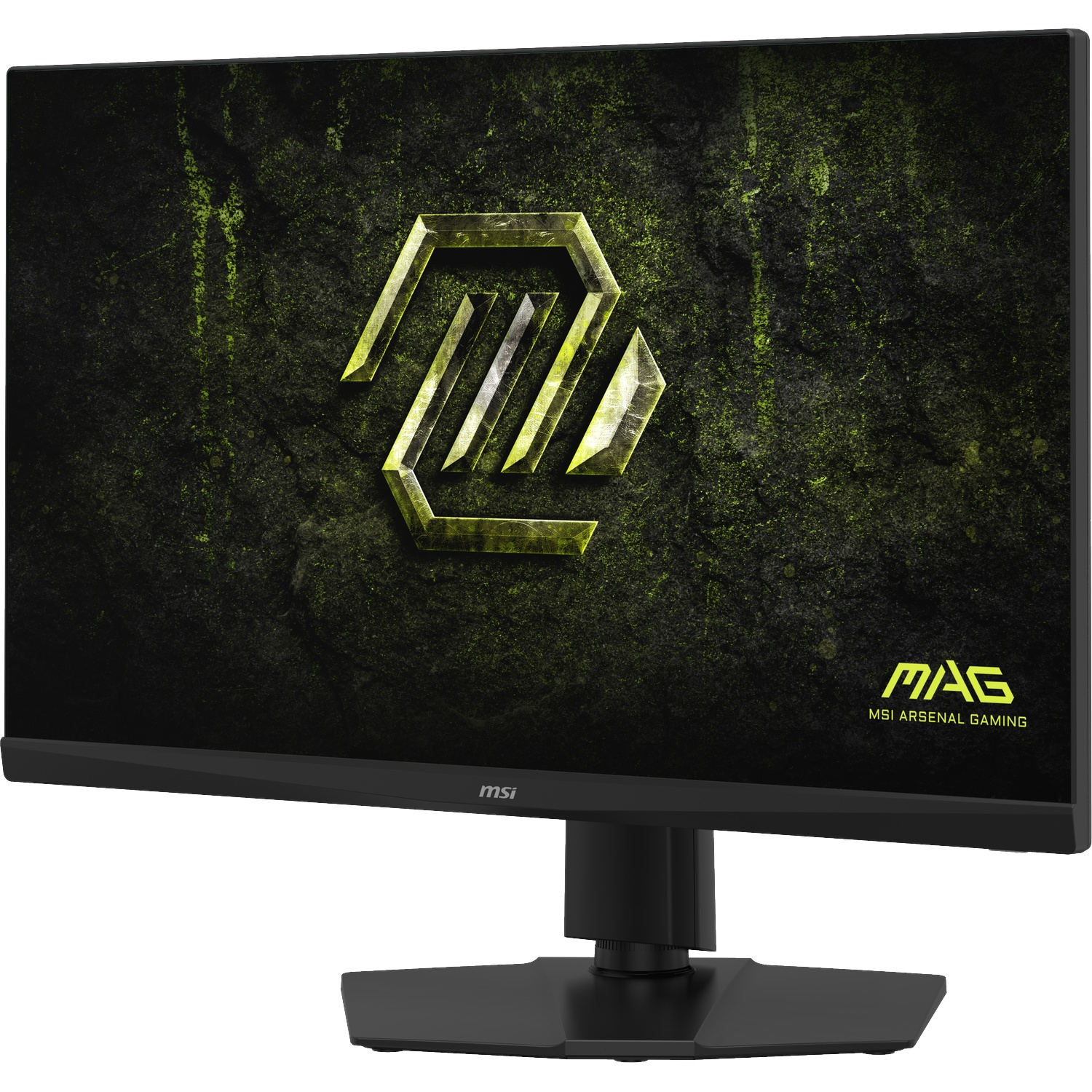 Un moniteur gaming MSI noir avec un logo et du texte affichés à l'écran.