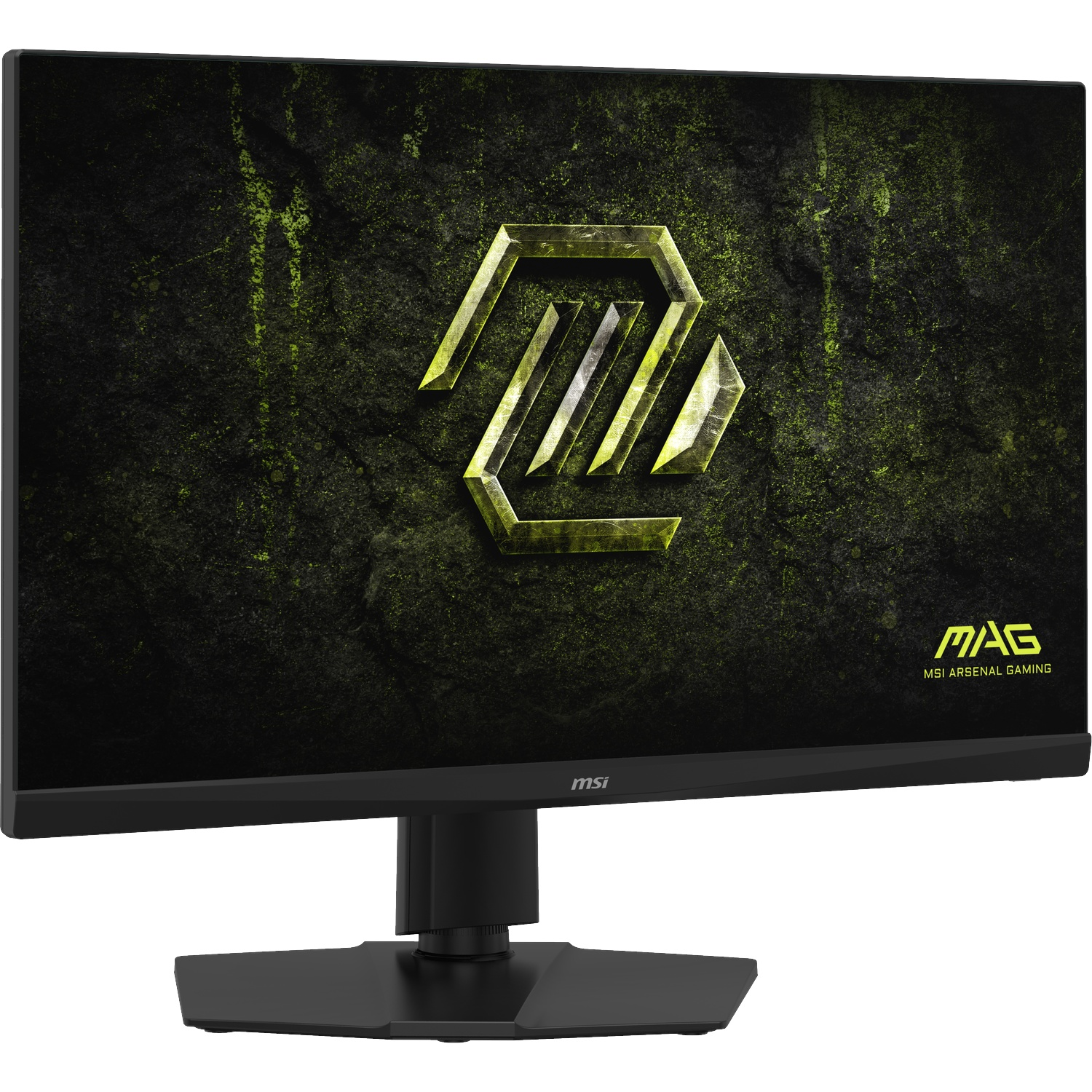 Moniteur gaming MSI noir avec logo MSI Arsenal Gaming jaune à l'écran.