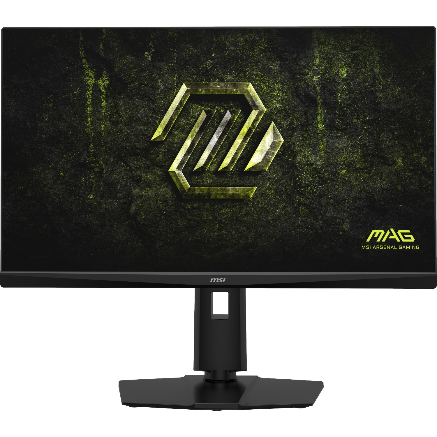 Moniteur gaming MSI noir avec logo abstrait vert et texte "MAG".