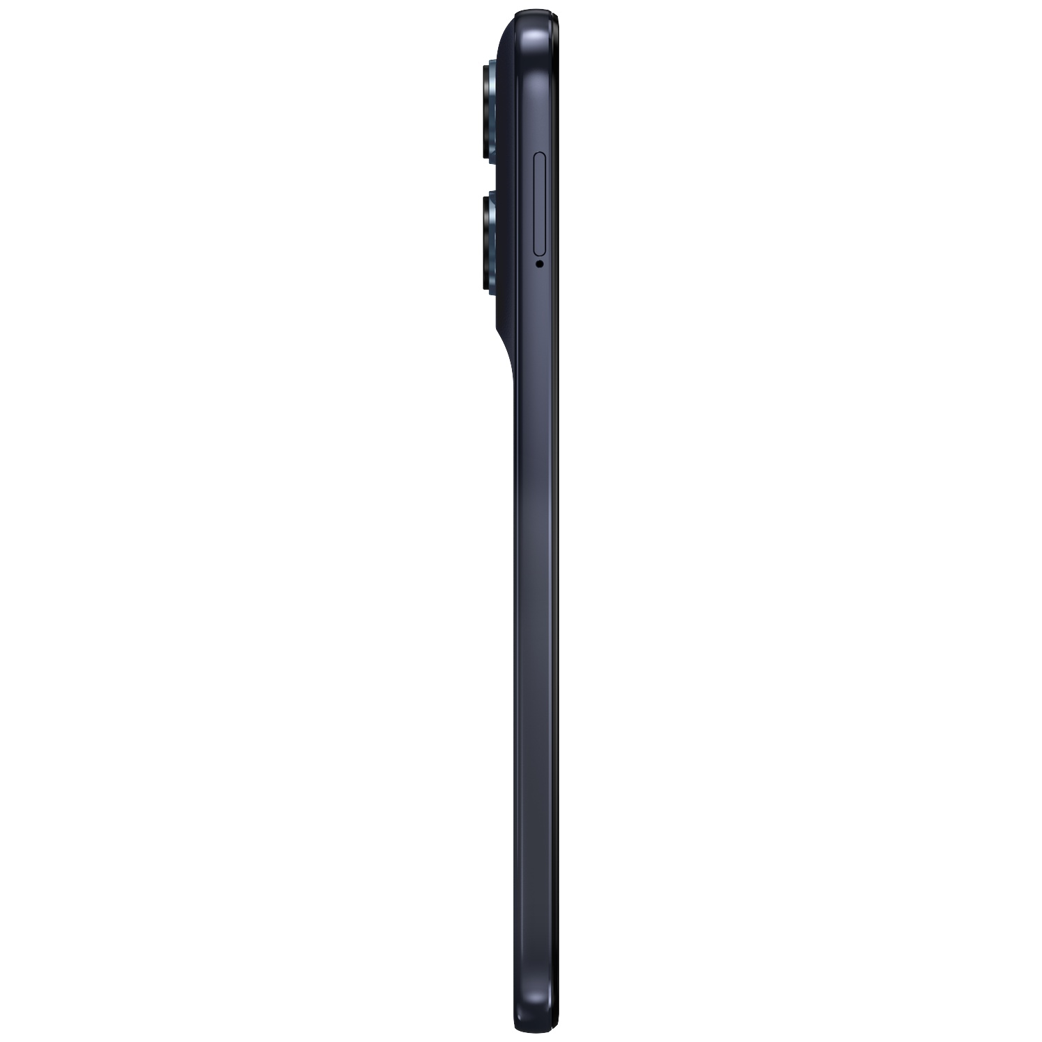 Donkergrijs smartphone in profiel met camera's aan de achterkant.