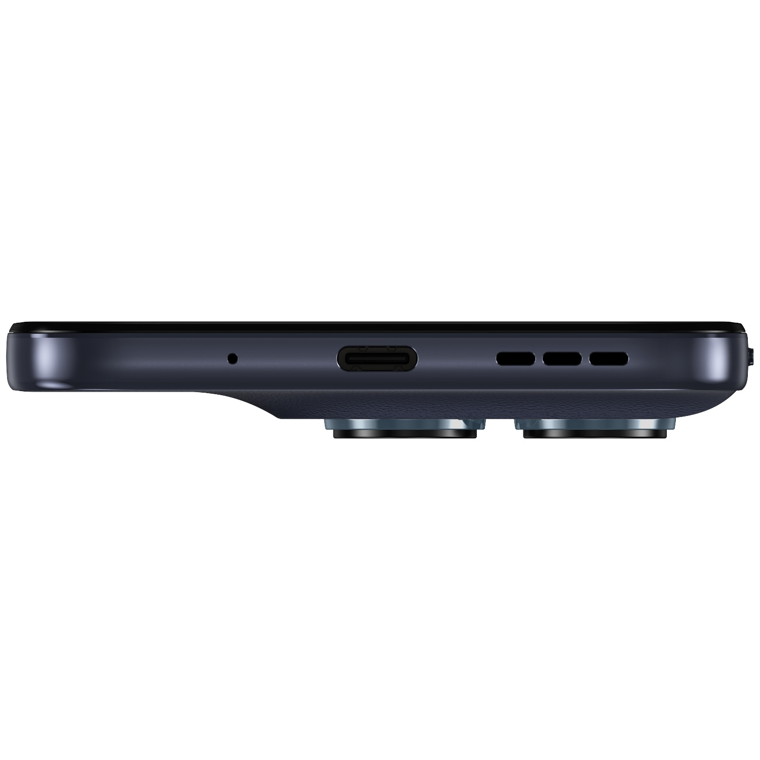 Close-up van de onderkant van een donkere smartphone met USB-C-poort.