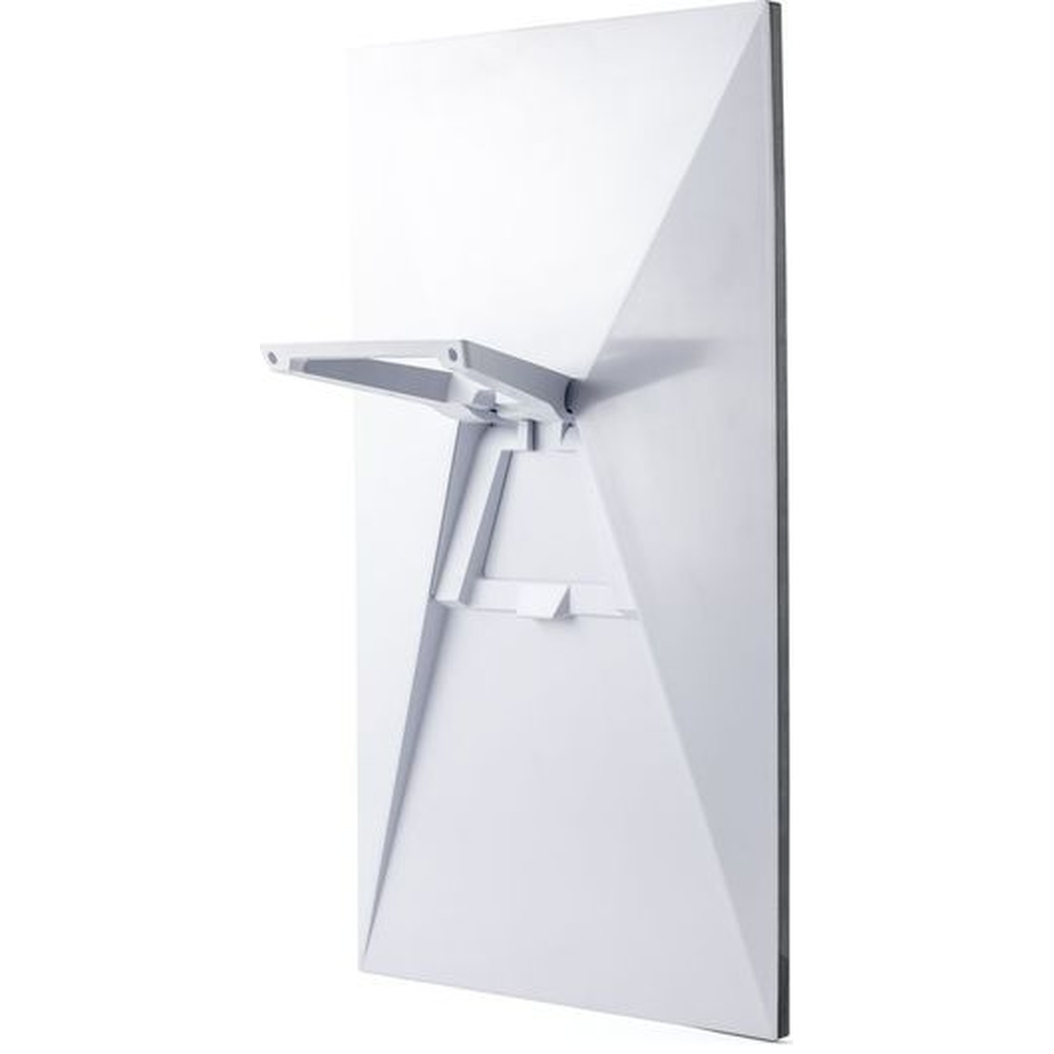 Un objet rectangulaire blanc avec un bras dépliant pointant vers la gauche.