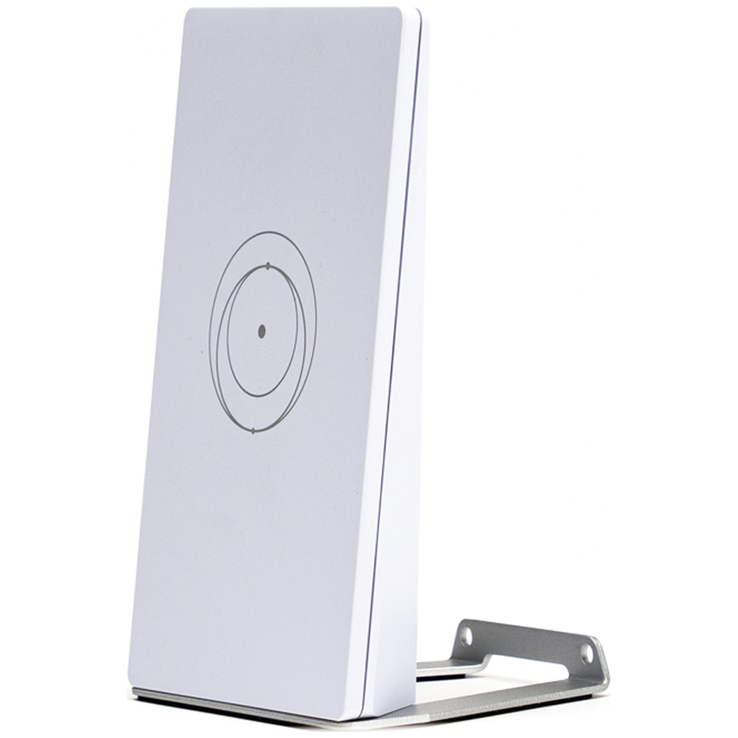 Un appareil blanc avec un cercle de chargement sur un support métallique.