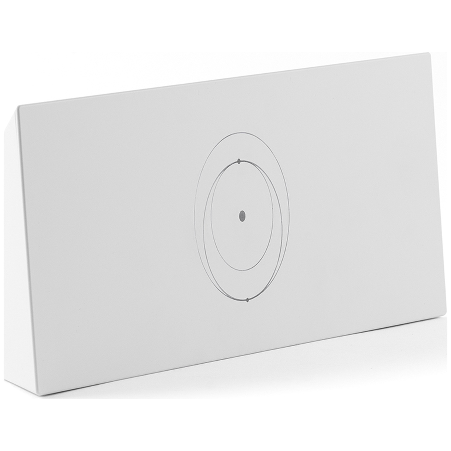 Un objet rectangulaire blanc avec des cercles concentriques et des points.