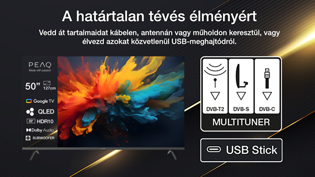 50" QLED TV Google TV-vel, HDR10, Dolby Audio és Multituner.