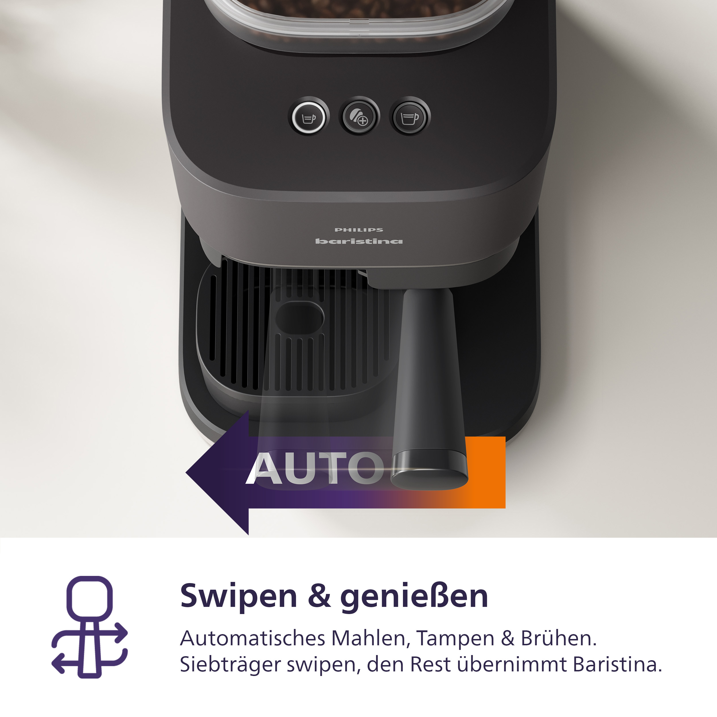 Automatische Kaffeemaschine mit "AUTO"-Funktion und Tasten.