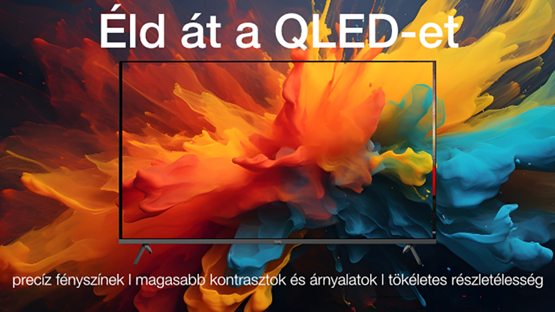 Egy QLED TV élénk színeket és folyékony formákat jelenít meg.