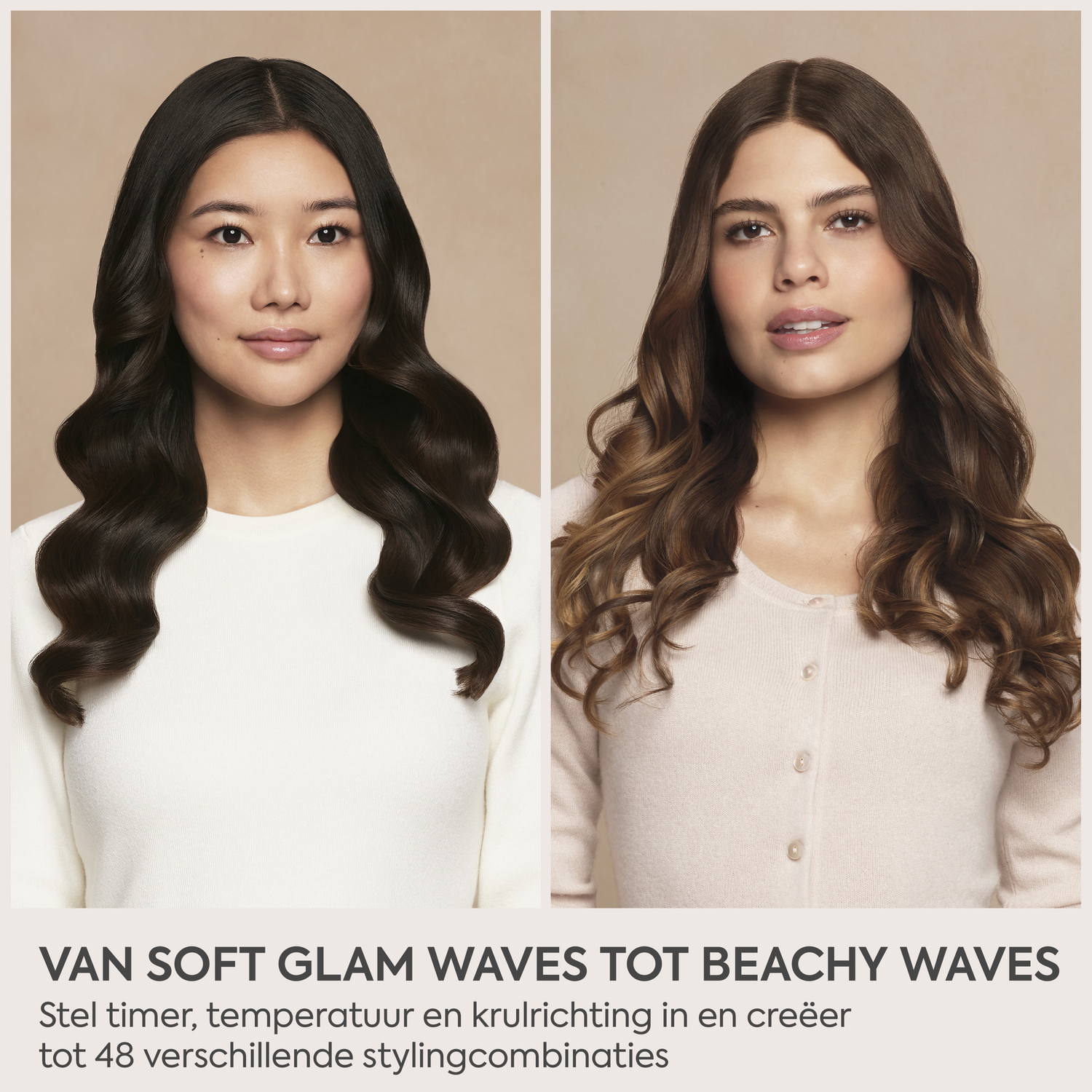 Twee vrouwen met golvend haar, een donker, een lichtbruin.