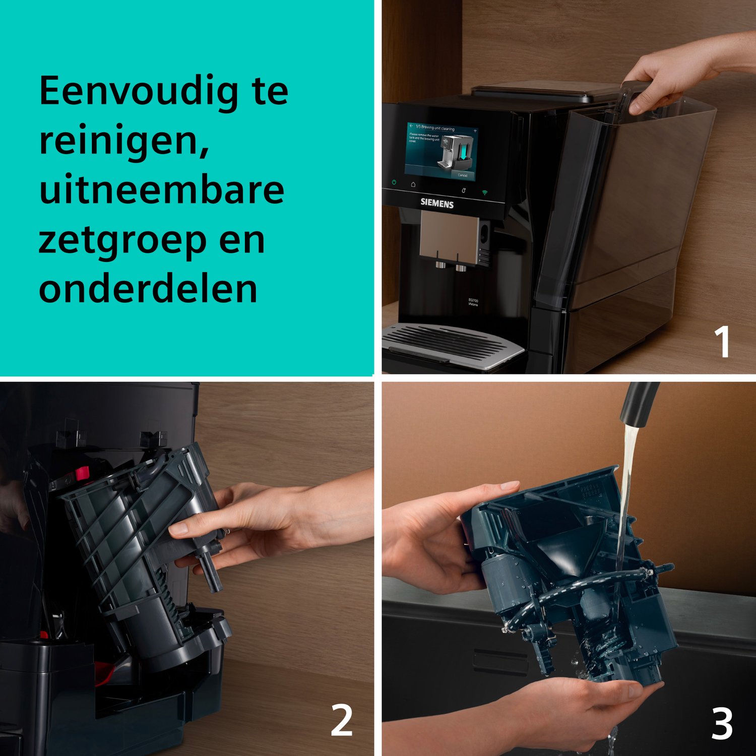 Reinigingsgids koffiezetapparaat: Verwijderen en spoelen van de zetgroep.