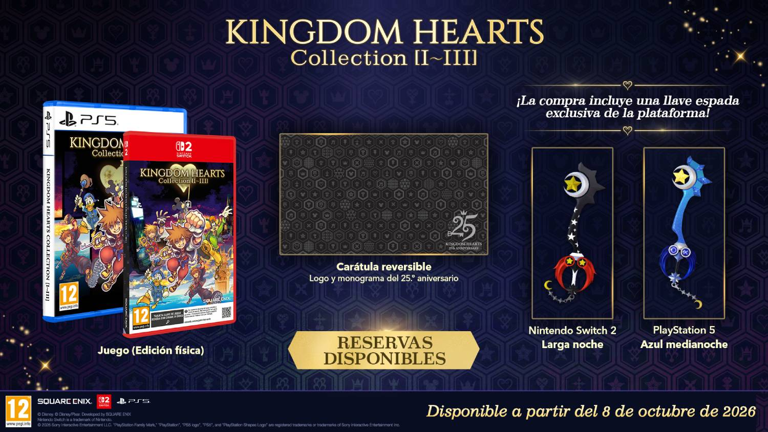 Kingdom Hearts Collection II-III para PS5 y Switch, con amuletos de llave espada.