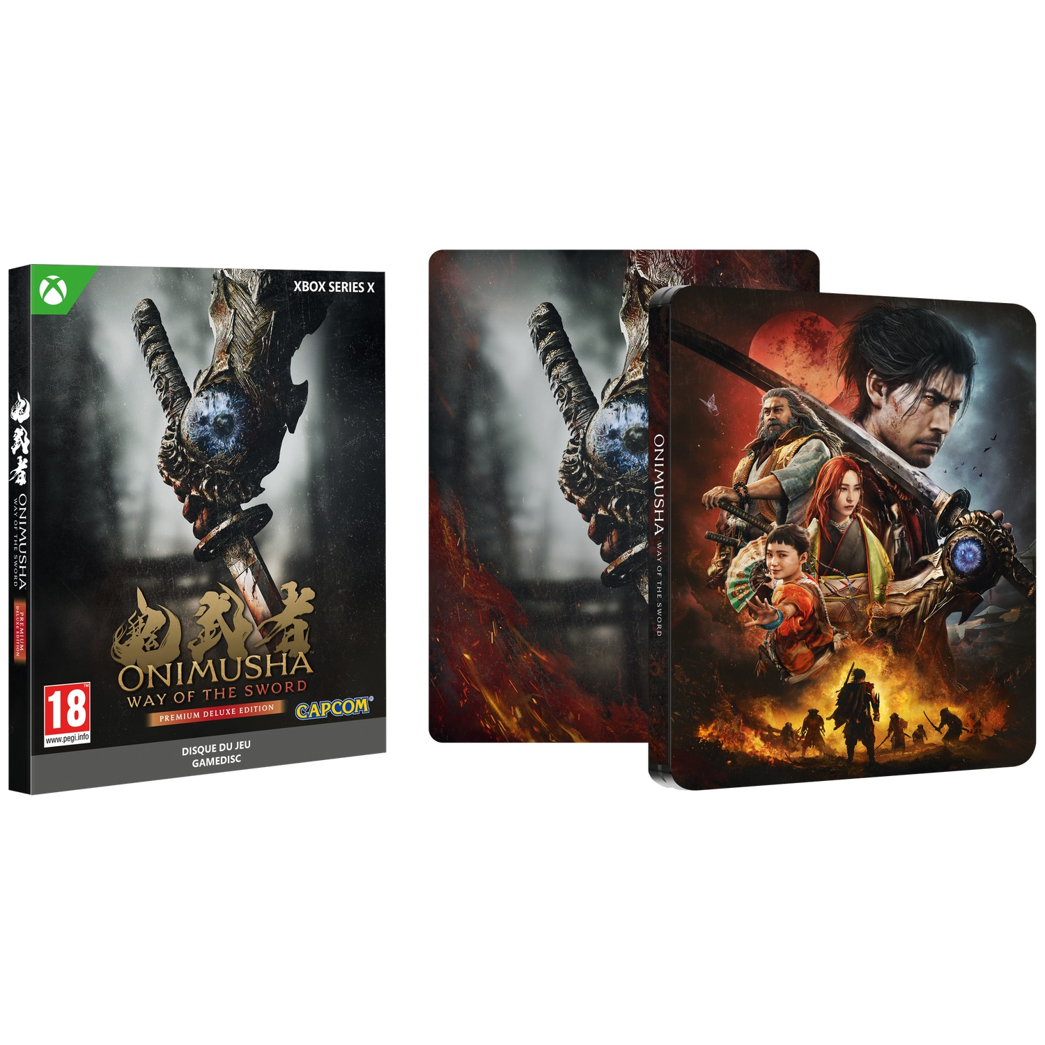 Boîte de jeu Xbox Series X et steelbook pour Onimusha : Way of the Sword.