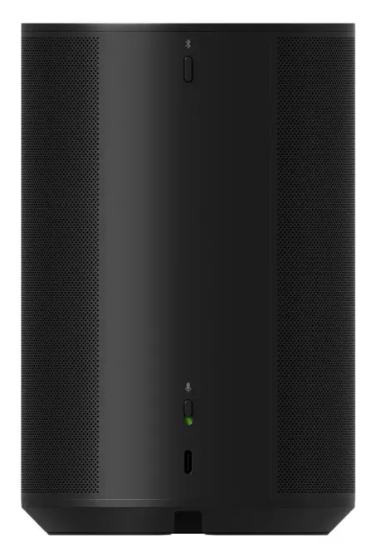 Czarny głośnik z symbolem Bluetooth i portem USB-C.