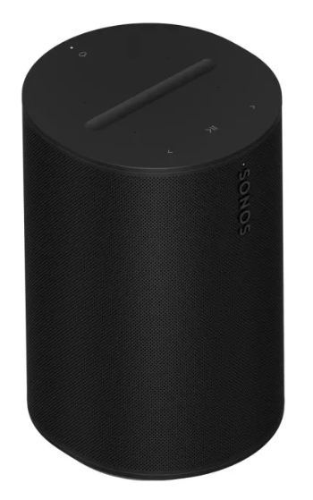 Czarny, cylindryczny głośnik Sonos z elementami sterującymi na górze.