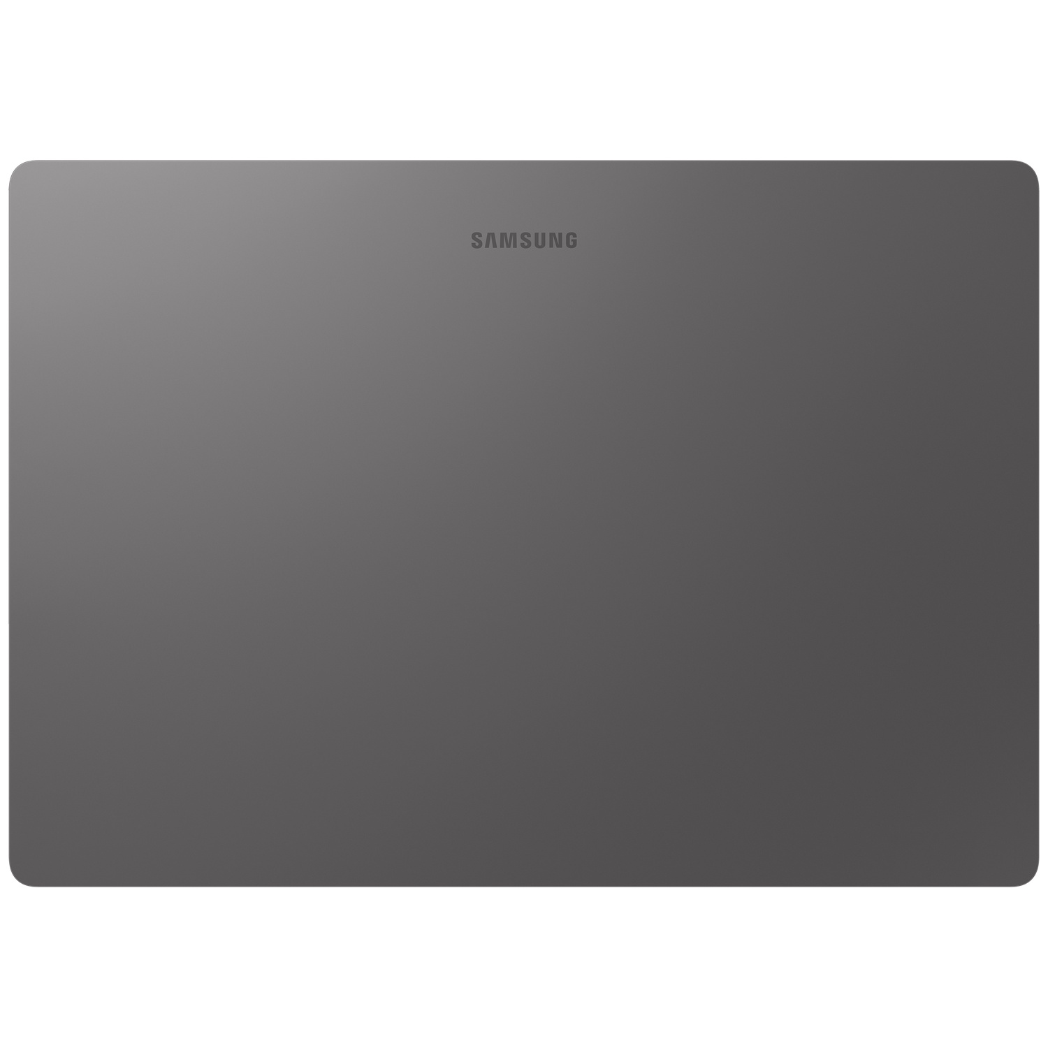 Dos gris d'une tablette Samsung aux coins arrondis.