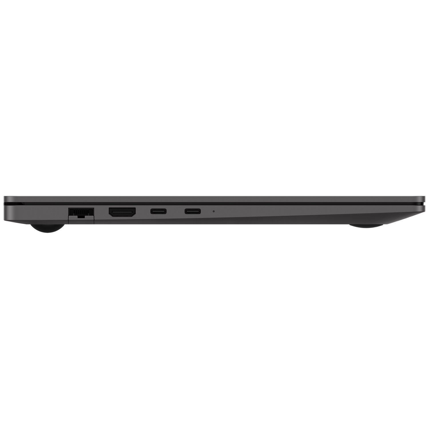 Ordinateur portable gris avec ports : Ethernet, HDMI, USB-C et lecteur de carte SD.