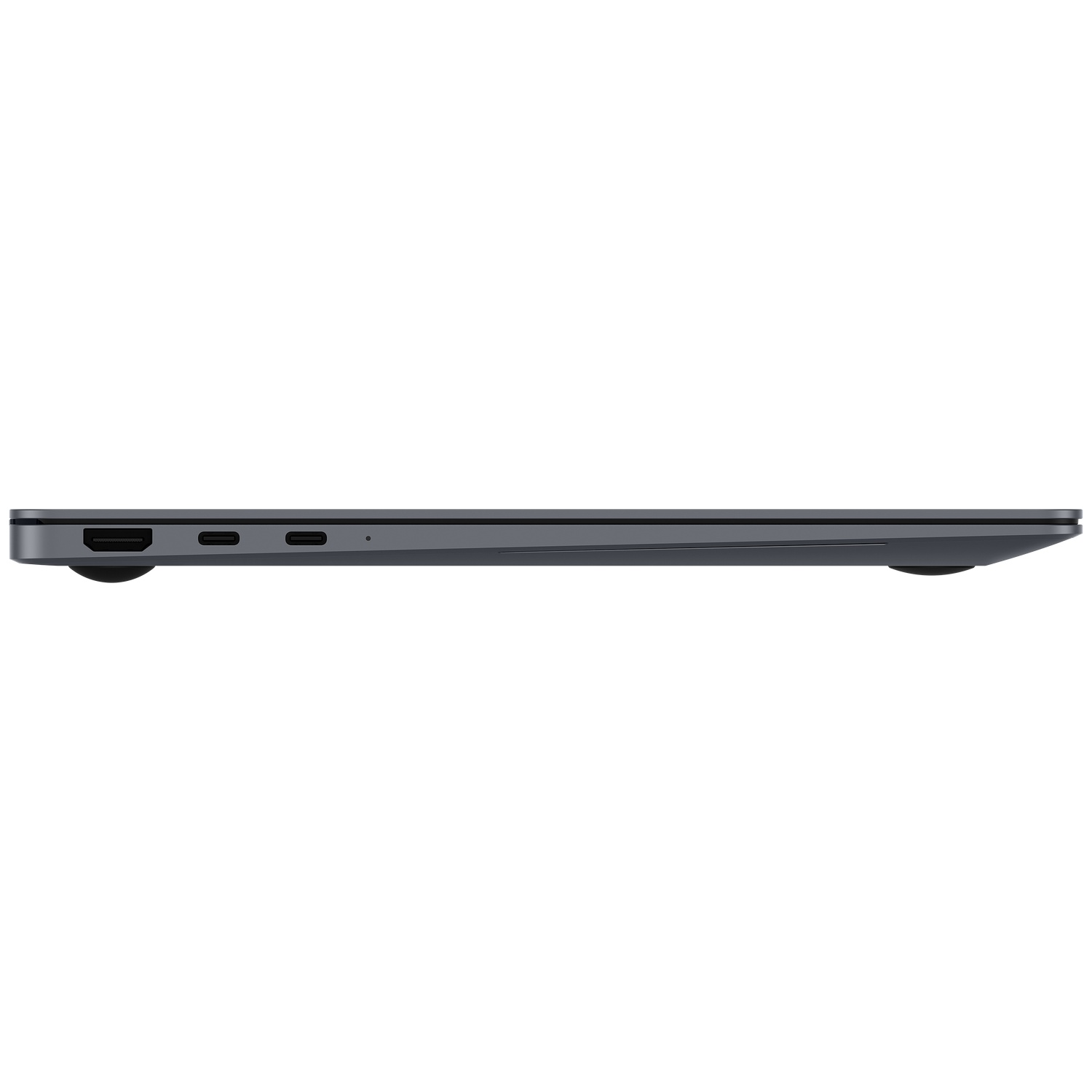 Charnière d'ordinateur portable grise avec ports : HDMI, USB-C, USB-C.