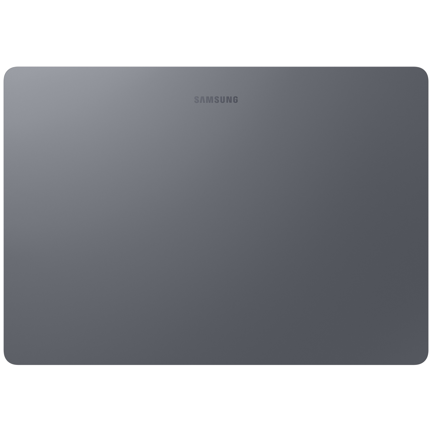 Dos de tablette Samsung gris avec coins arrondis.