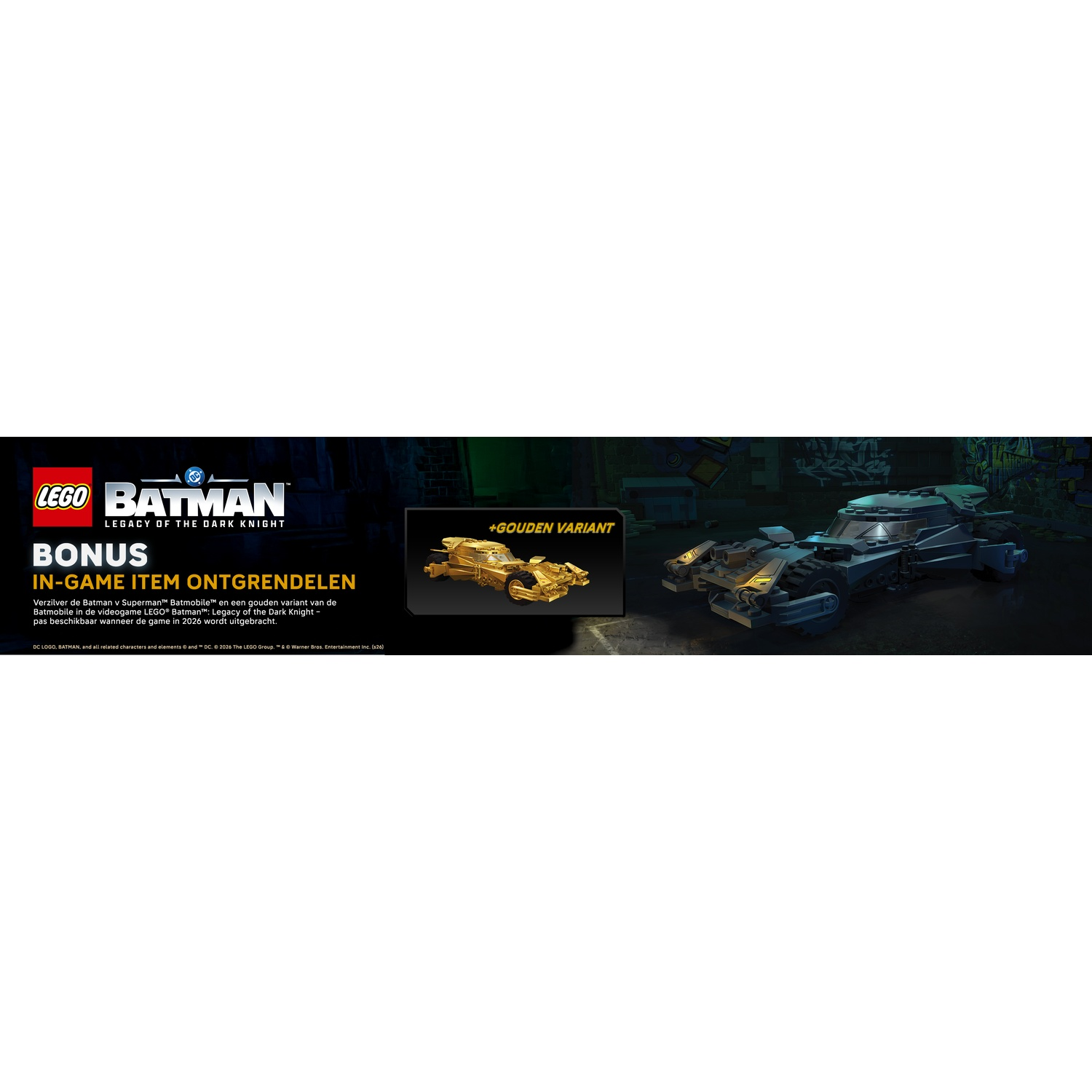 LEGO Batman: Gouden Batmobile en reguliere Batmobile voor het spel.
