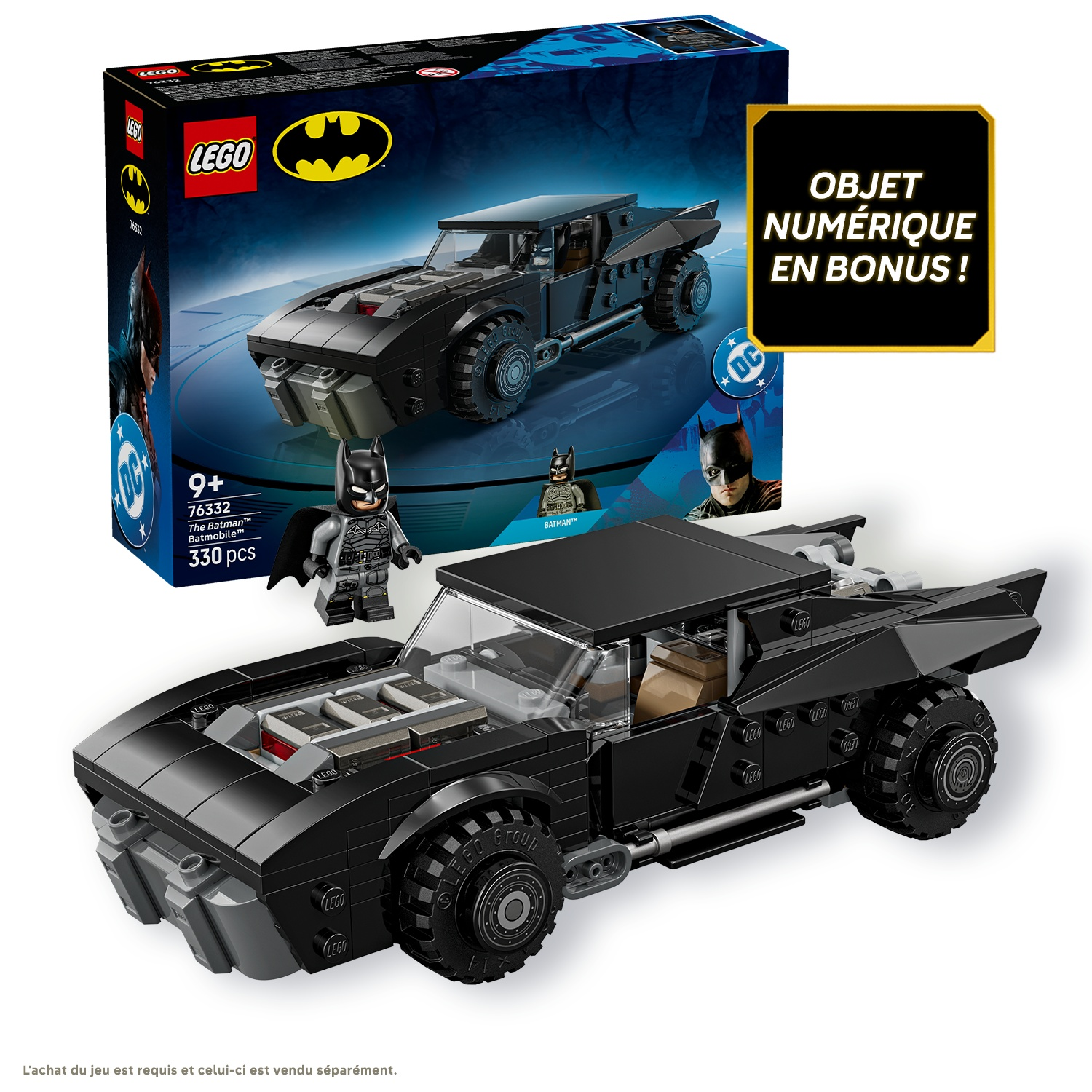 Set LEGO Batmobile de Batman avec figurine et boîte. Bonus numérique inclus.