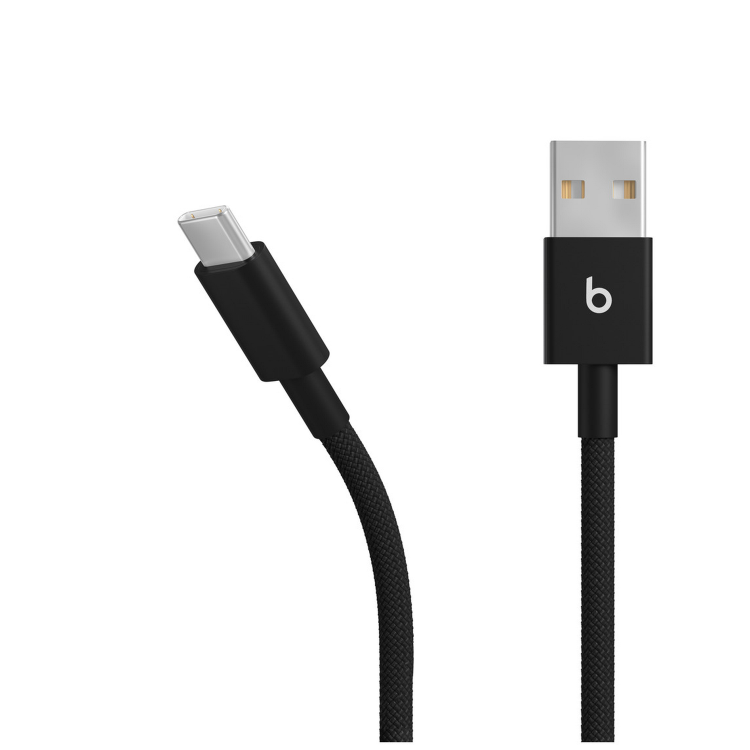 Cable Beats negro con conector USB-C a un lado y conector USB-A al otro.