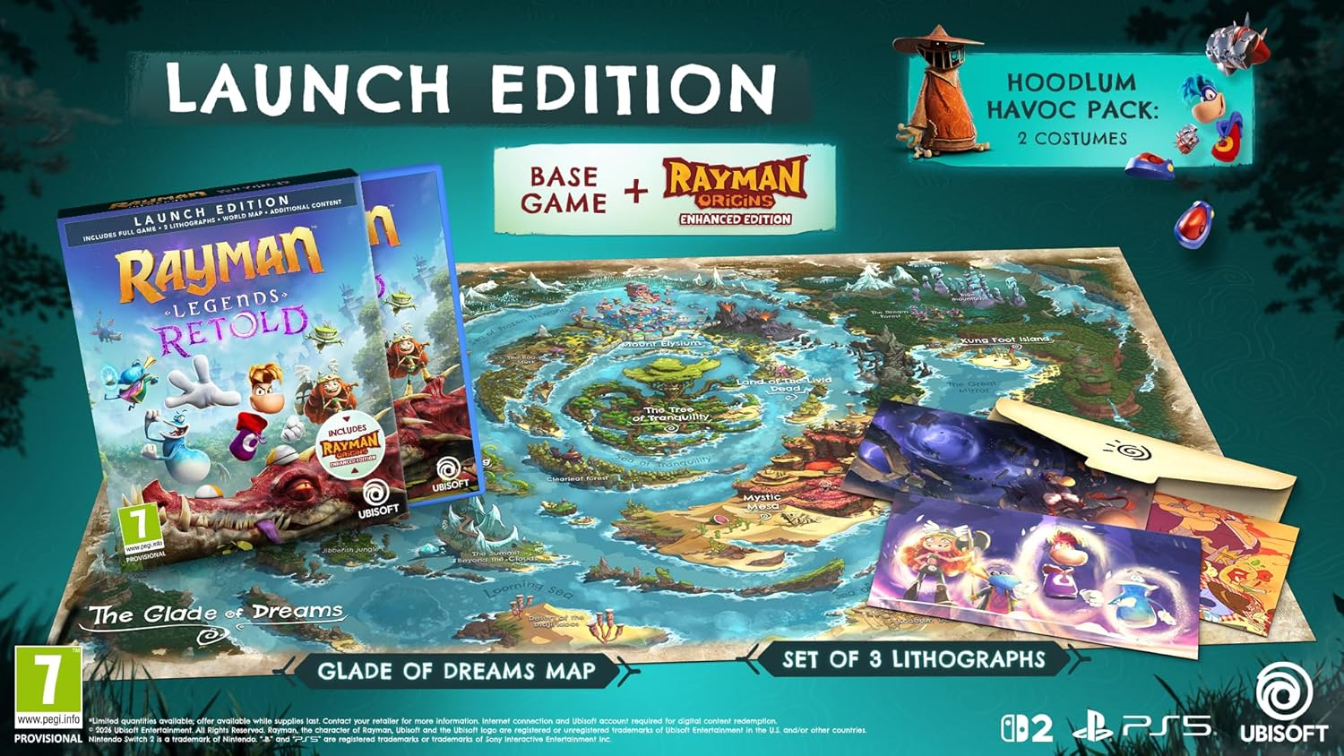Rayman Legends Retold Édition de lancement avec carte, lithographies et Pack Hoodlum Havoc.