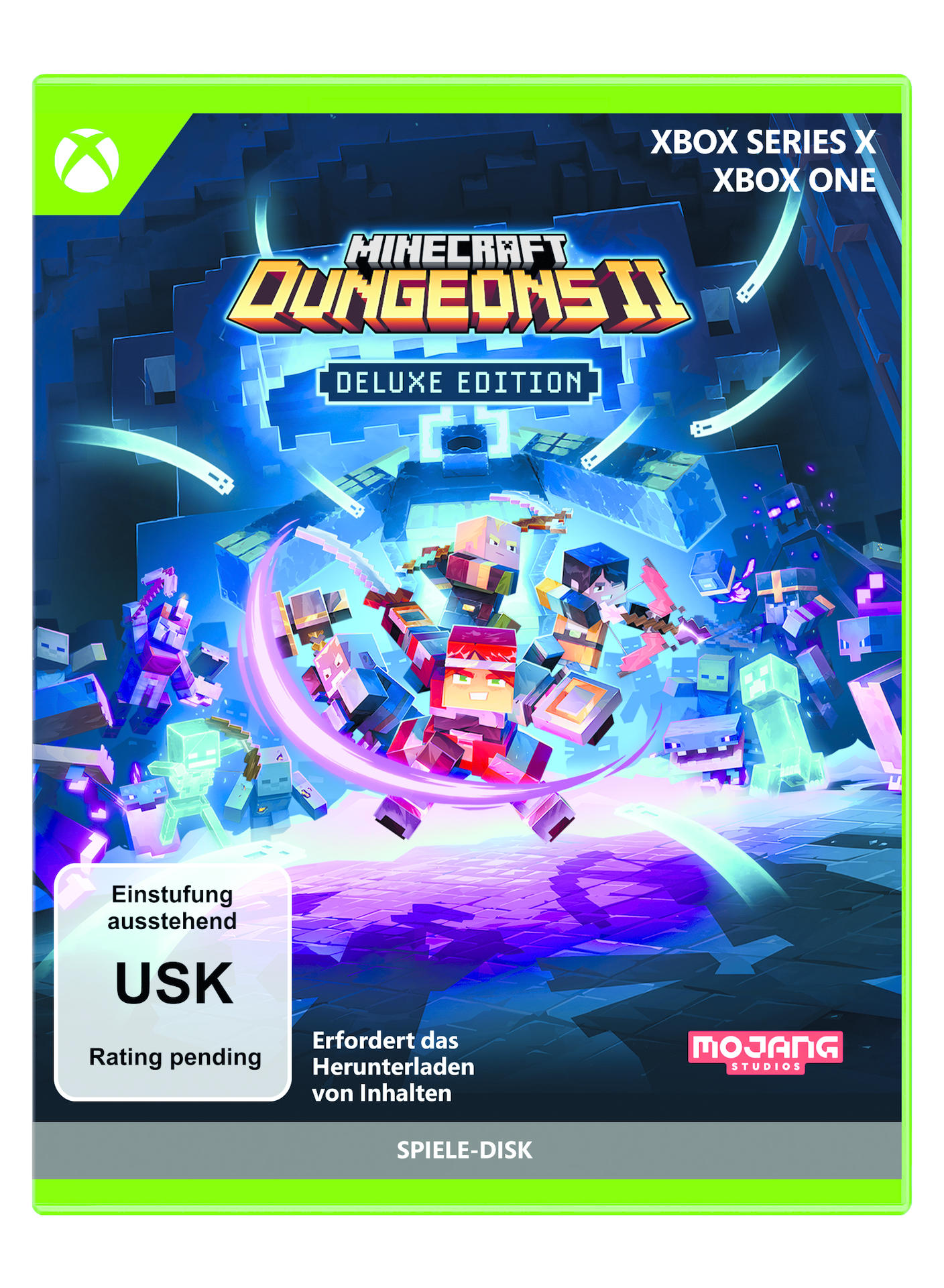 Minecraft Dungeons II Deluxe Edition Xbox Cover mit Charakteren und Logo.