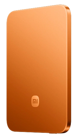 Pomarańczowy prostokątny obiekt z zaokrąglonymi rogami i logo Xiaomi.