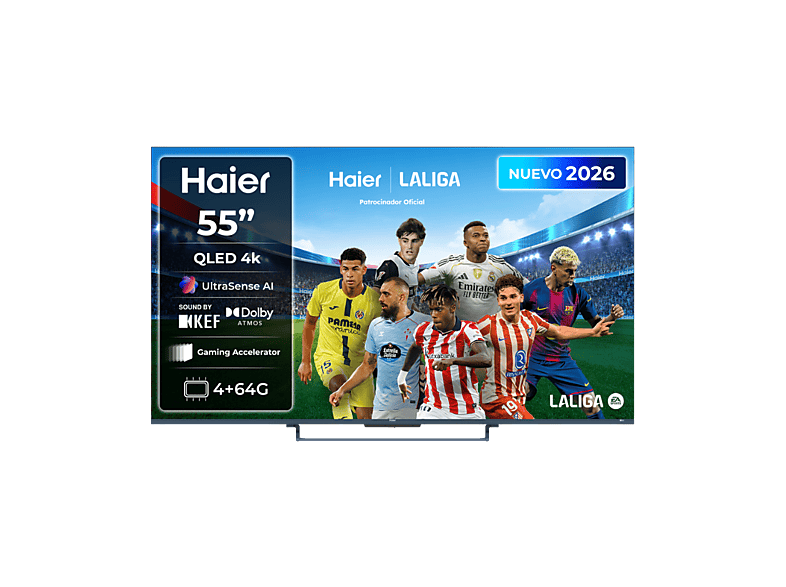 TV QLED 55″ – Haier S90 Series H55S90GUX, 4K HDR10+, Google TV, Dolby Atmos, Sonido KEF, Gaming 144Hz, Negro