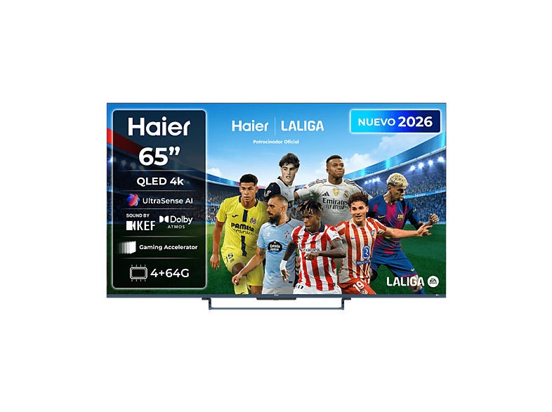 TV QLED 65″ – Haier S90 Series H65S90GUX, 4K HDR10+, Google TV, Dolby Atmos, Sonido KEF, Gaming 144Hz, Negro