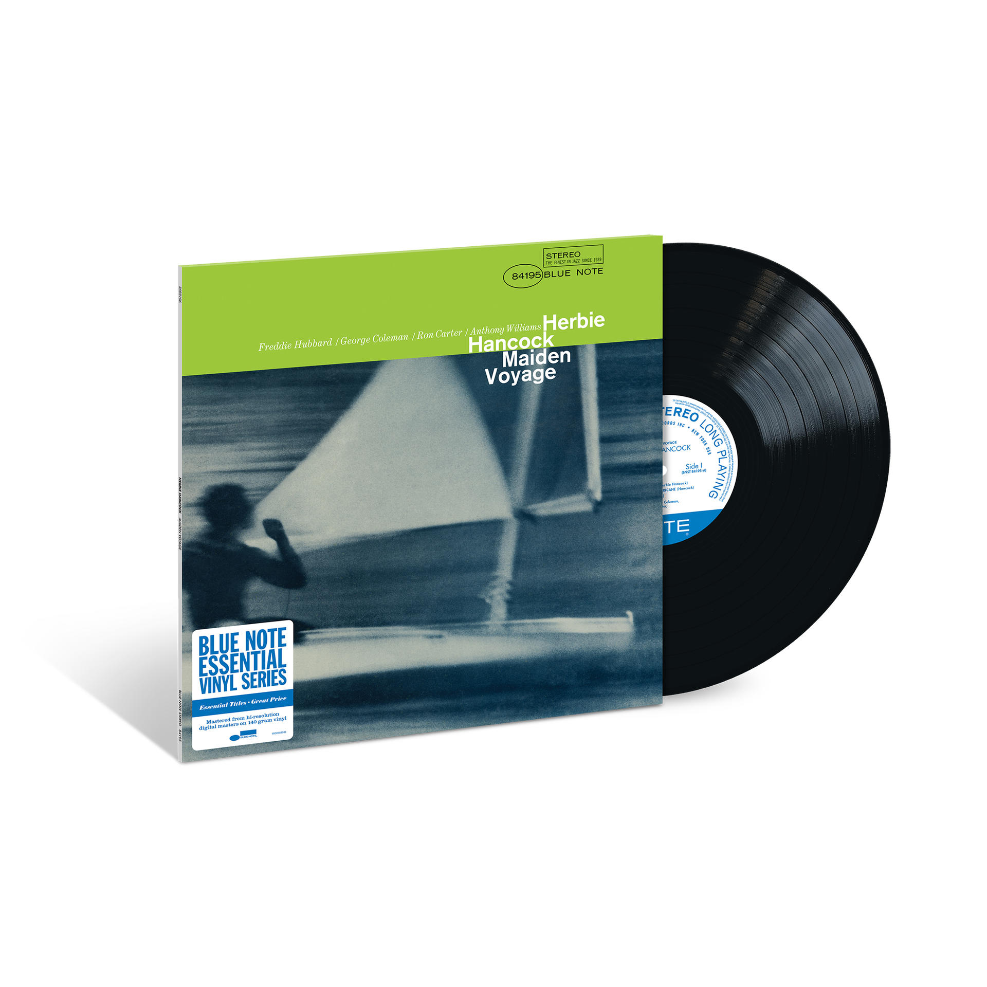 Vinyl-Schallplatte mit Cover von Herbie Hancocks Maiden Voyage, Jazz-Musik.