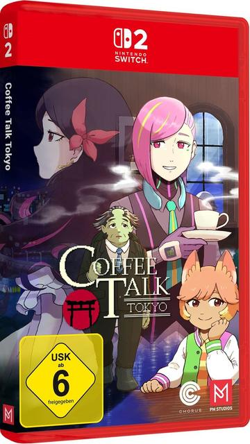Nintendo Switch Spiel "Coffee Talk Tokyo" mit Anime-Figuren und USK 6 Siegel.