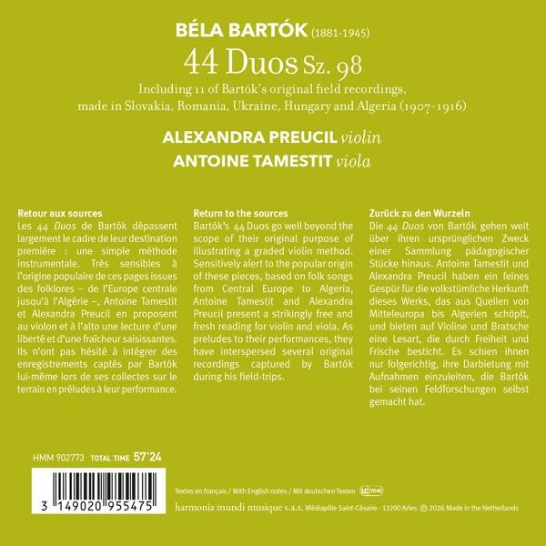 Béla Bartók, 44 Duos, mit Alexandra Preucil und Antoine Tamestit.