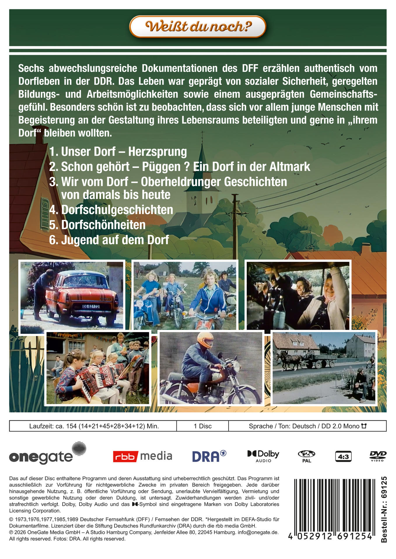 DVD-Cover mit Titel, Text und vier kleinen Bildern von Szenen aus dem Leben im Dorf.