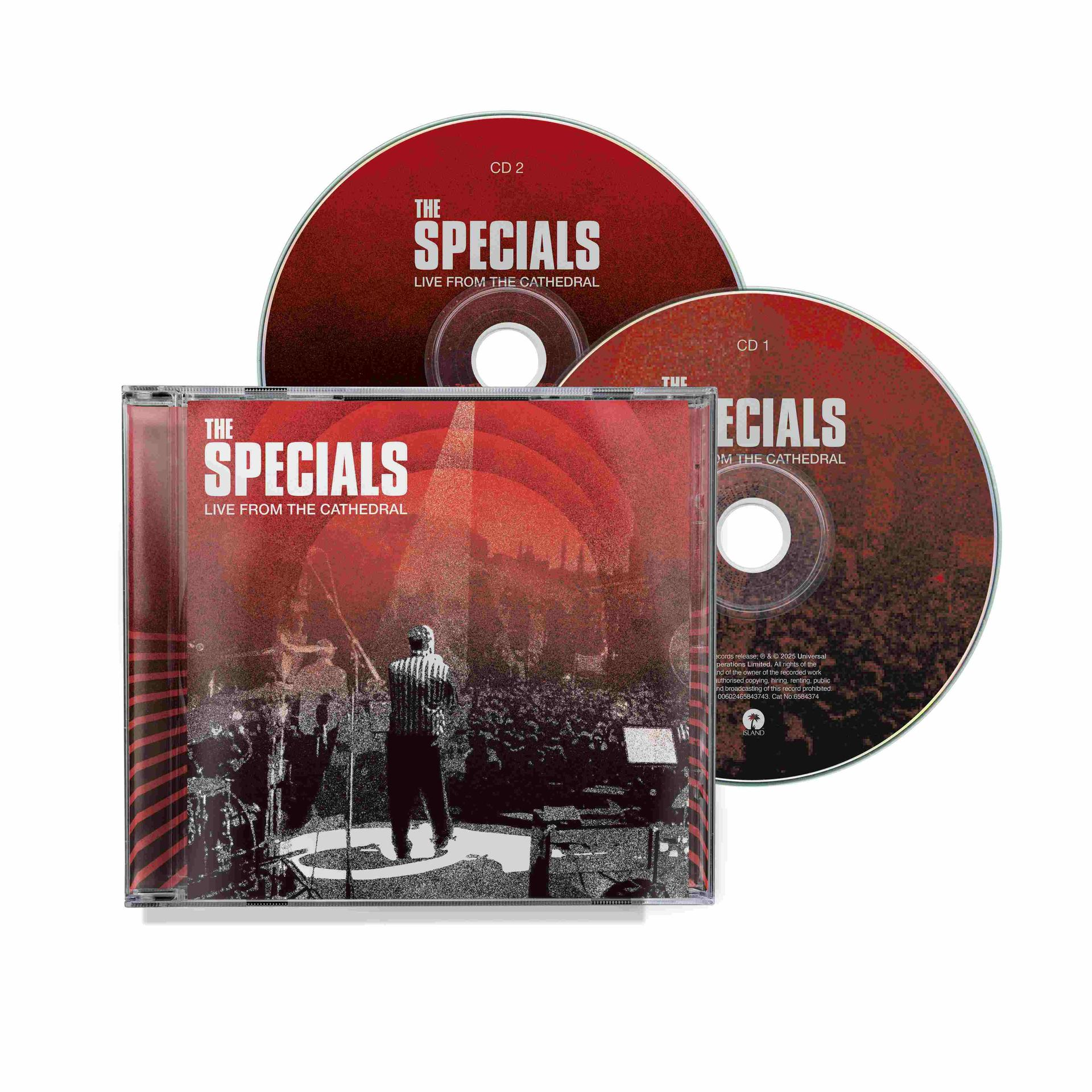 CD-Hülle und zwei CDs für das Album 'The Specials: Live From The Cathedral'.
