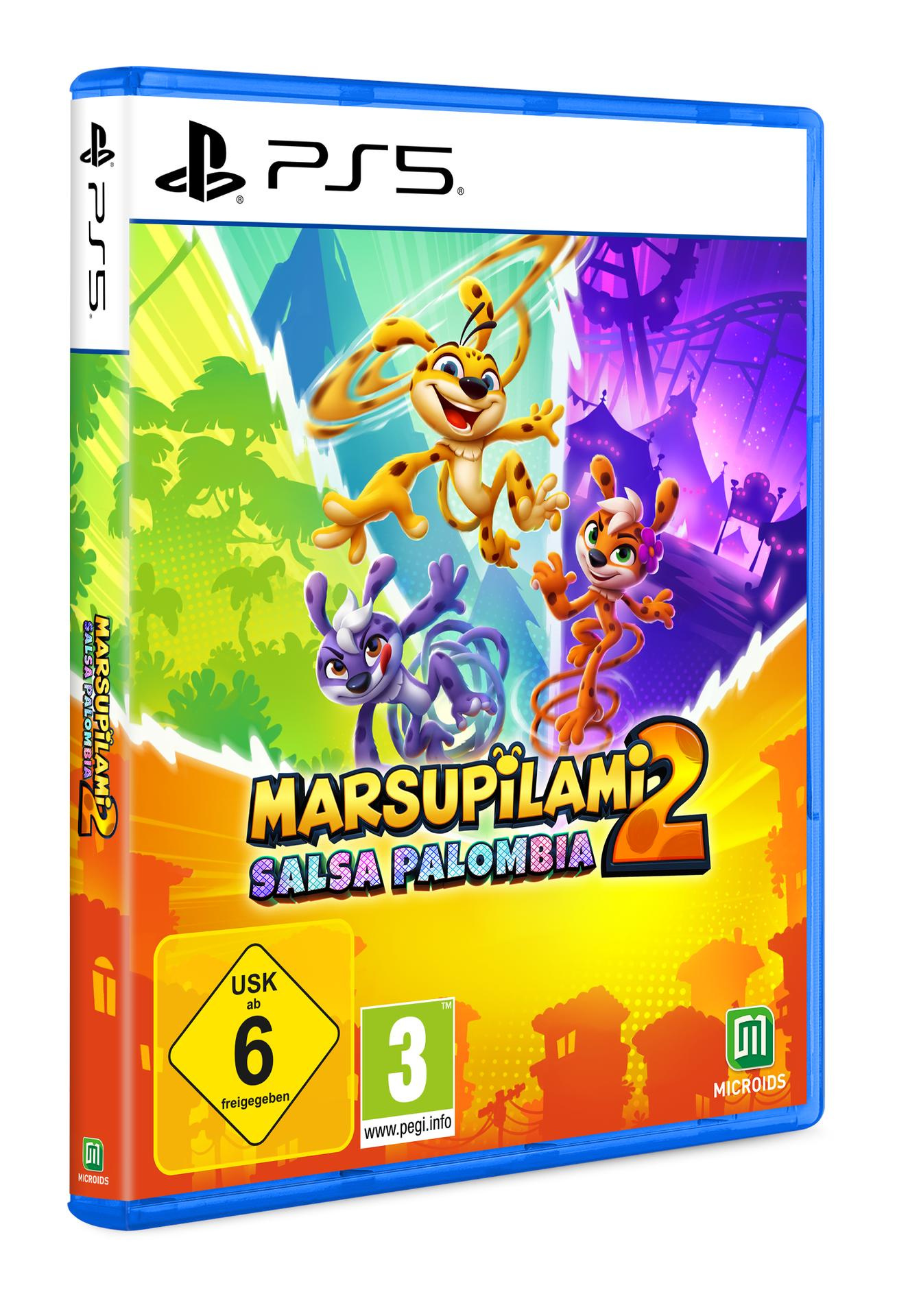 Marsupilami 2 Spielhülle mit Charakteren und PS5-Logo.