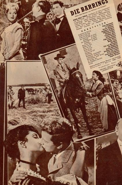 Filmplakat mit Szenen: Frau mit Mann, Mann auf Pferd, Feldarbeit, Kuss.