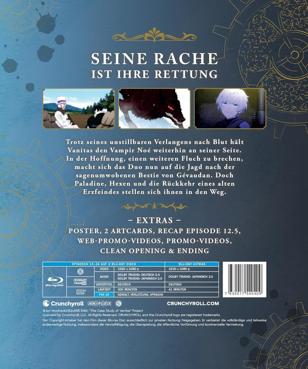 Anime-Blu-ray-Cover mit Titel, drei Bildern, Text und technischen Details.