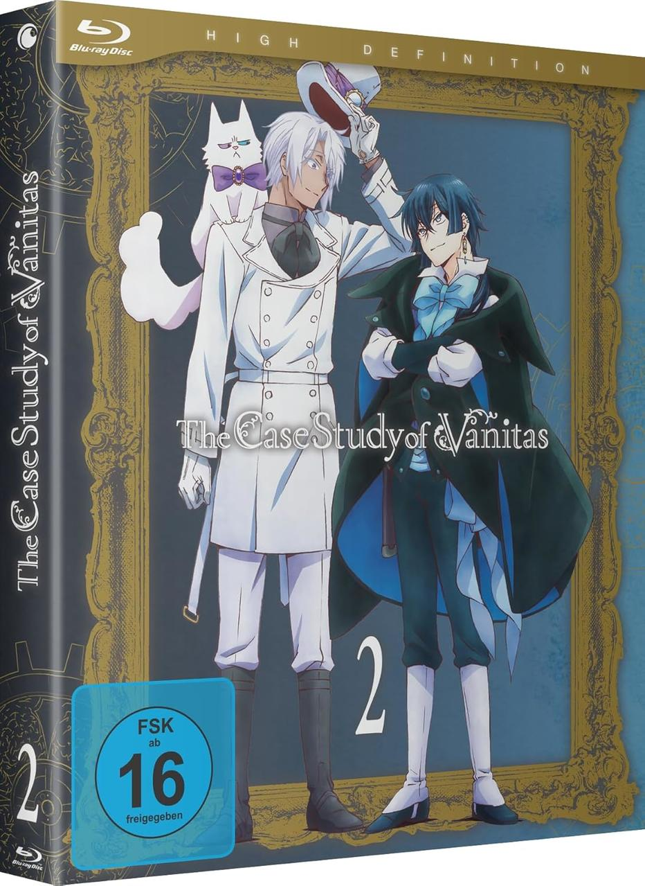 Anime-Cover mit zwei Männern und einer Katze im viktorianischen Stil.