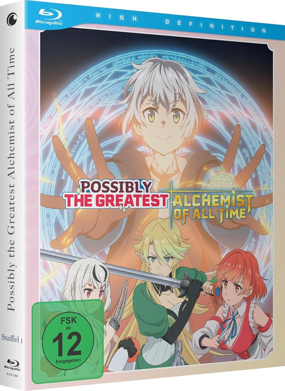 Anime-Cover mit vier Charakteren, Hauptfigur im Zentrum mit magischem Kreis.