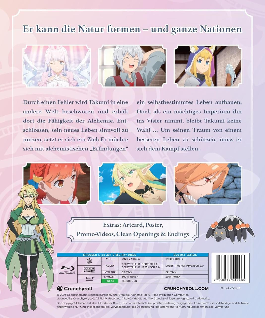 Anime Blu-ray-Cover mit Charakteren, Text und technischen Details.