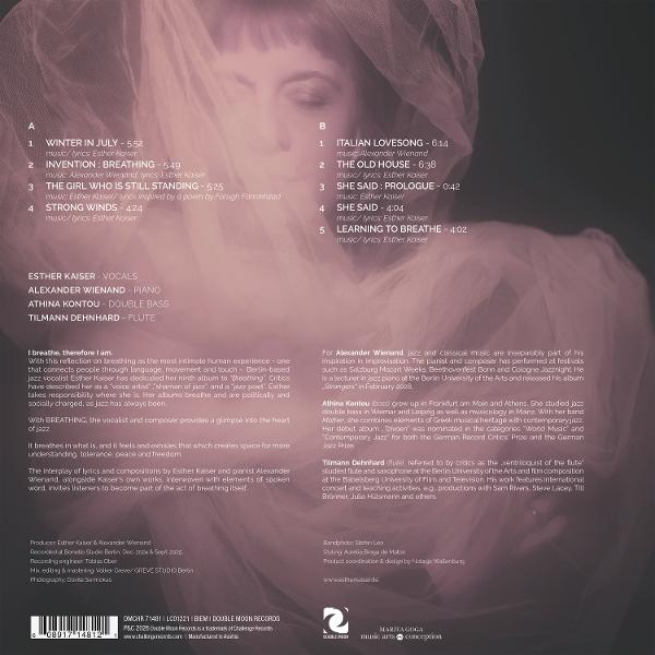 Album-Cover mit Porträt einer Frau und Trackliste. Esther Kaiser, Alexander Wienand, Athina Kontou, Tilmann Dehnhard.