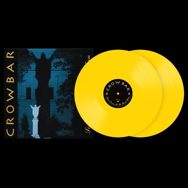 Zwei gelbe Schallplatten mit dem Coveralbum "Crowbar" im Hintergrund.