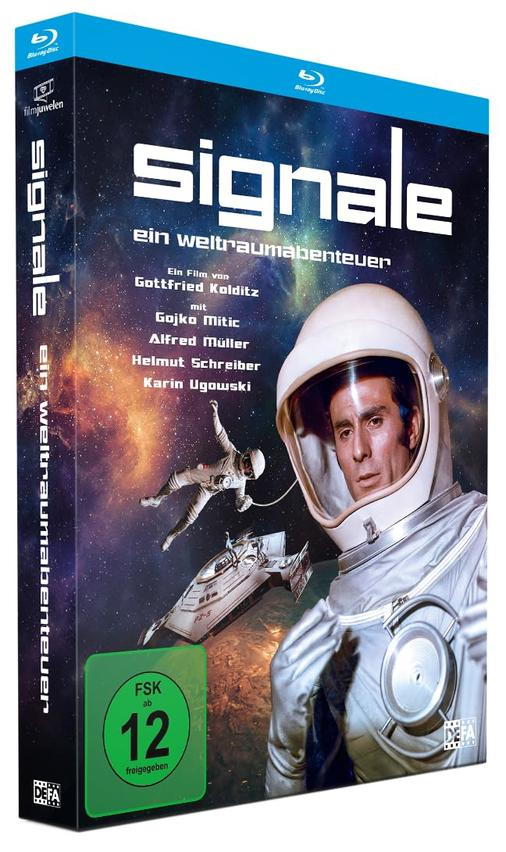 Blu-ray-Hülle: Astronauten im Weltraum, Raumschiff, "Signale"-Logo, FSK 12.