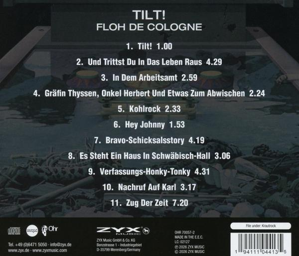 Rückseite eines Albums mit dem Titel TILT! von Floh de Cologne und einer Titelliste.