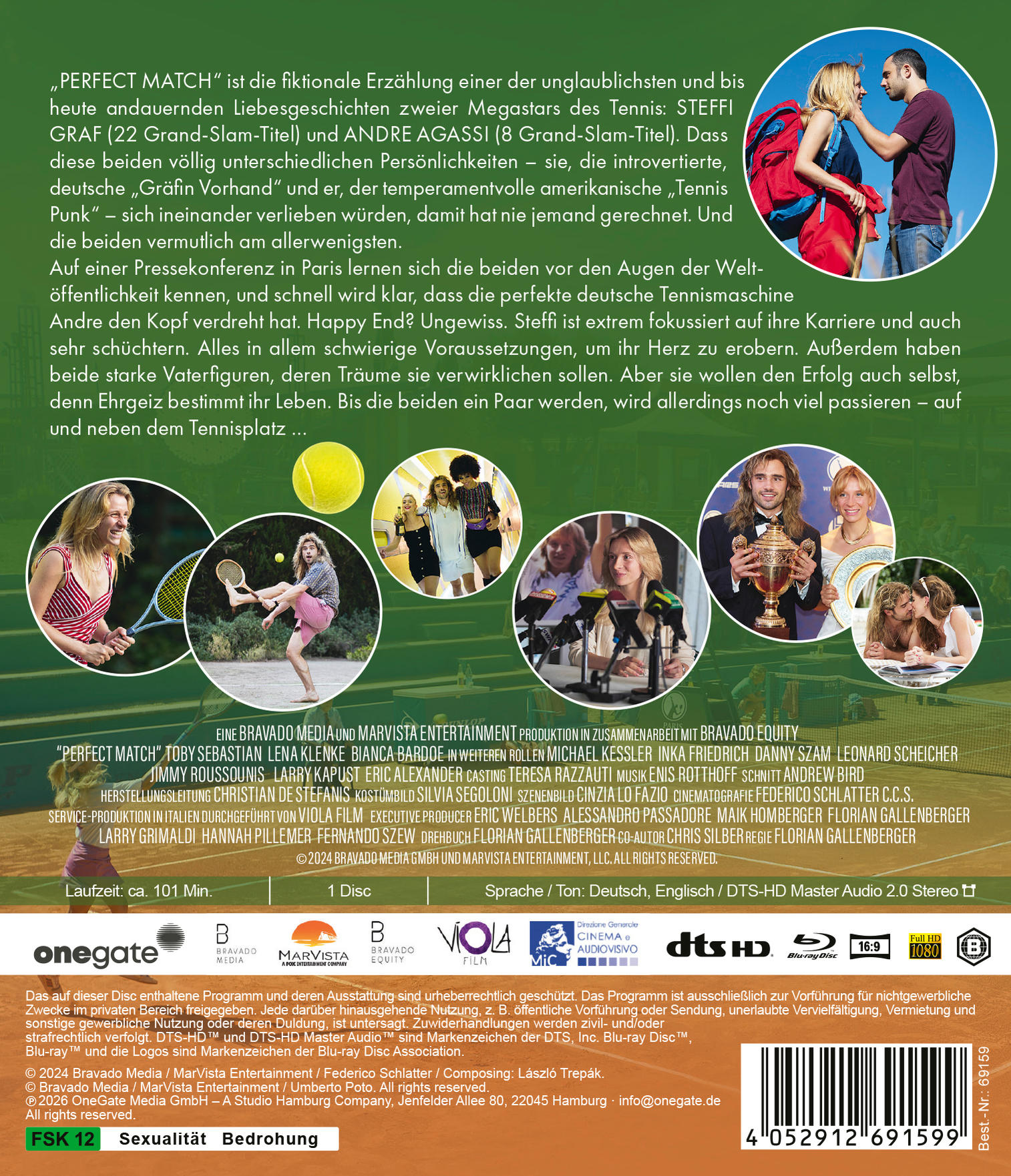 Filmplakat: Tennisstars Steffi Graf und Andre Agassi, mit Spielszenen und Trophäen.