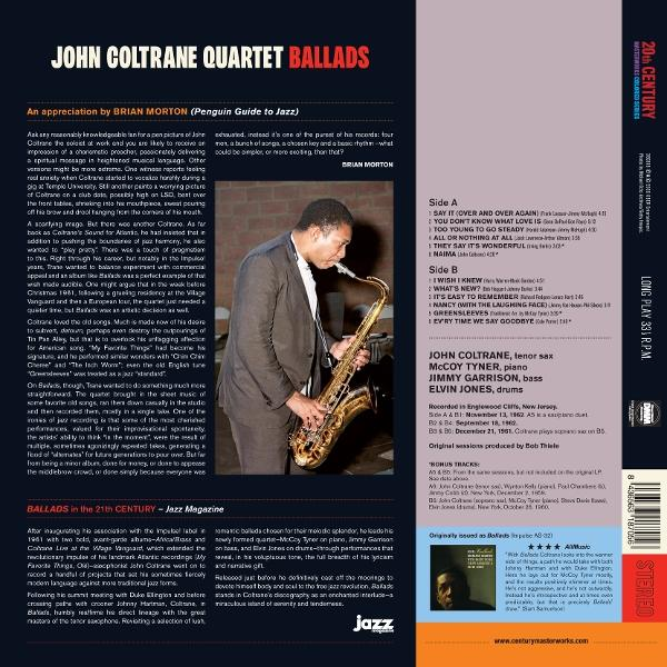 Cover eines Albums von John Coltrane Quartet Ballads mit einem Mann, der Saxophon spielt.