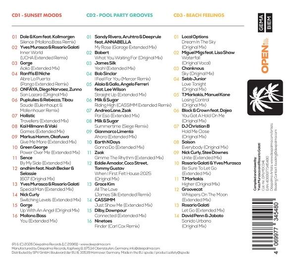Tracklist mit drei CDs: Sunset Moods, Pool Party Grooves, Beach Feelings.