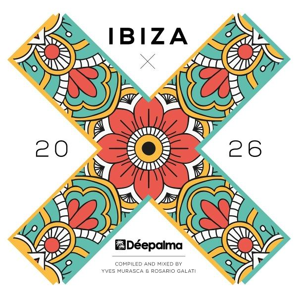 Ibiza 2026: Ein X-förmiges Muster mit Mandala-Elementen, Blumen und Zahlen.