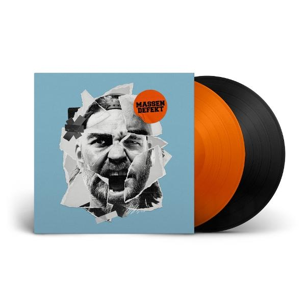 Schallplatten-Cover mit zerrissenem Gesicht und orangefarbener und schwarzer Schallplatte.