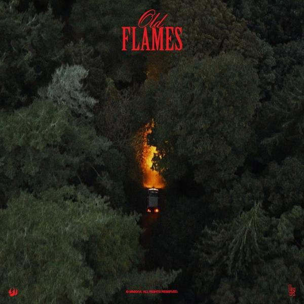 Ein Lieferwagen fährt durch einen dunklen Wald, beleuchtet von Flammen über ihm.